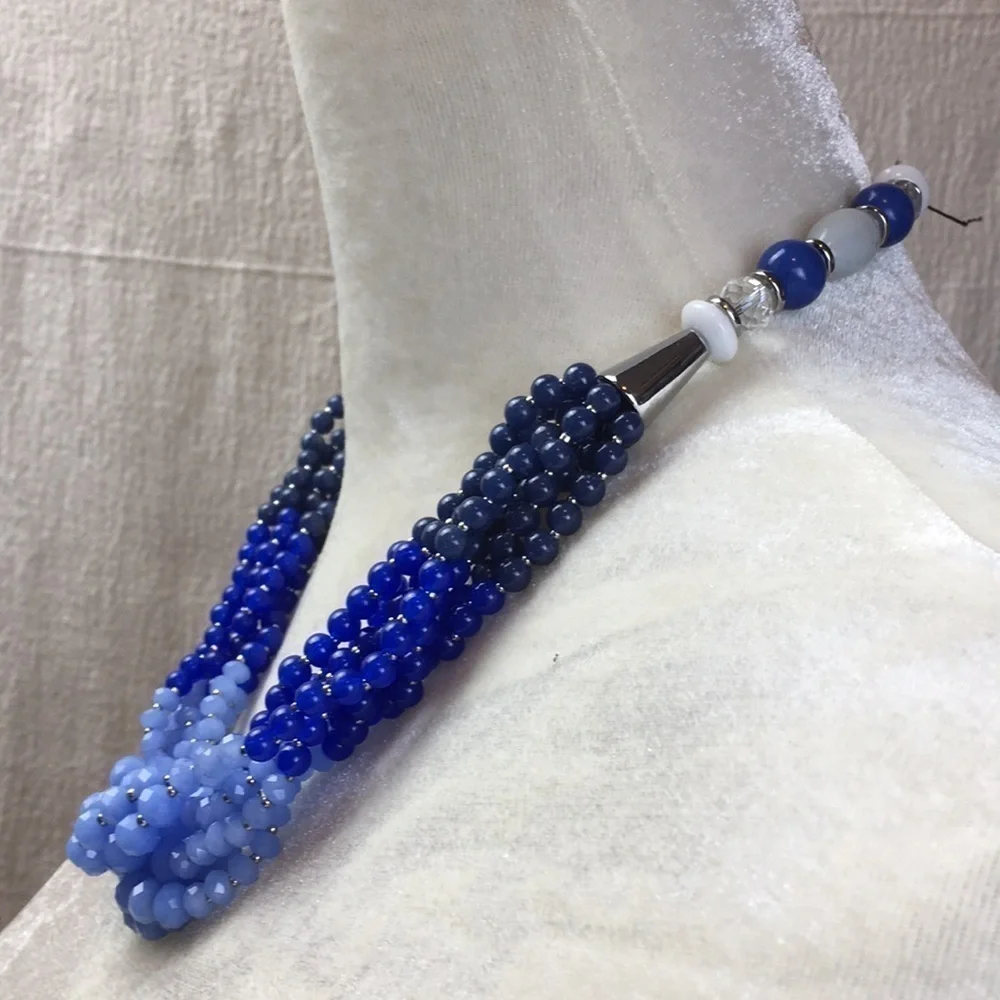 Talbots Beaded Necklace Blue Glass multi strand